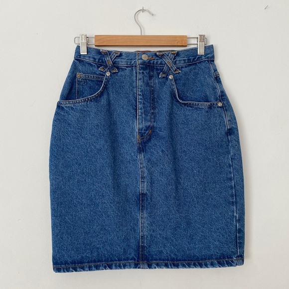 Vintage Dresses & Skirts - Vintage high waist denim midi skirt